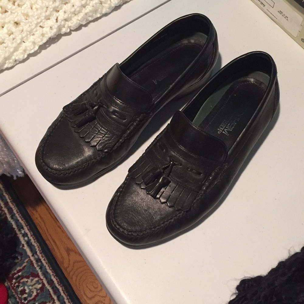 Black leather loafers